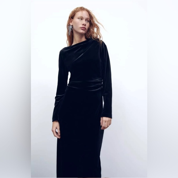 Zara | Dresses | Nwot Zara Draped Long Sleeve Velvet Maxi Dress | Poshmark